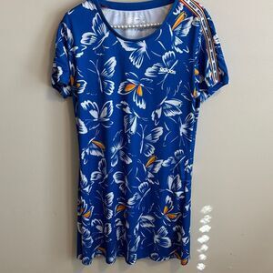 adidas Farm Rio Sport T-Shirt Dress Floral Butterfly Print Royal Blue Size xl